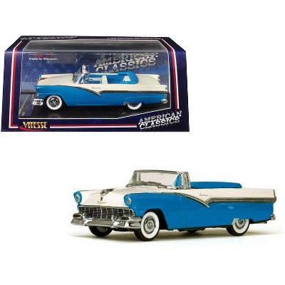 1956 Ford Fairlane Open Convertible Peacock Blue and Colonial White 1/43 Diecast Model Car by Vitesse