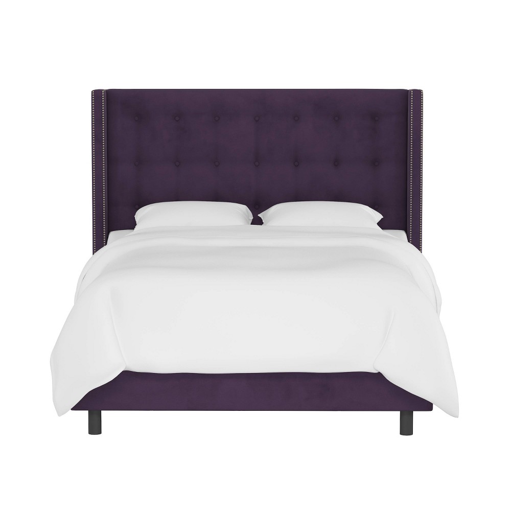 Photos - Bed Frame Skyline Furniture King Nail Button Tufted Wingback Velvet Bed Aubergine