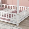 APRILSOUL Full Size Floor Wooden Bed with House Roof Frame, Fence Guardrails - 4 of 4