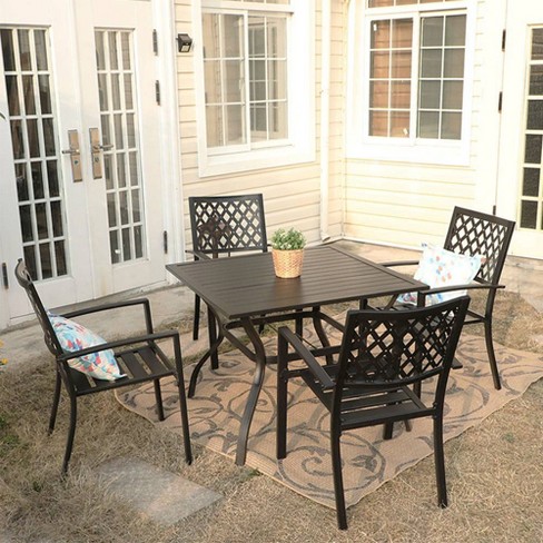 5pc Patio Set with  37" Square Metal Table with Umbrella Hole & Arm Chairs - Captiva Designs - image 1 of 4