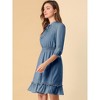 Allegra K Women's Solid Ruffle Hem 3/4 Sleeve A-Line Smocked Short Chiffon Dress - 4 of 4