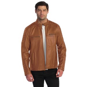 Gioberti Men's Stand Collar Motorcycle Leather Bomber Jacket - 1 of 1