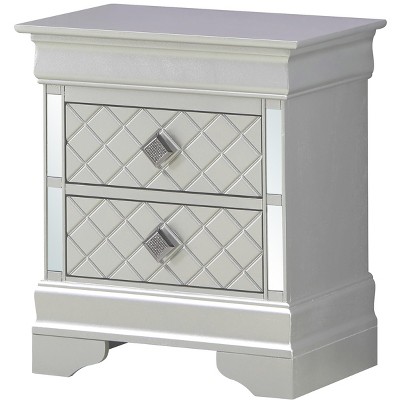 Vynxaria Transitional Sleek Silver Champagne Nightstand, 24"H×21"W×16"D, 2 Spacious Drawers, No Assembly Needed, Elegant Finish