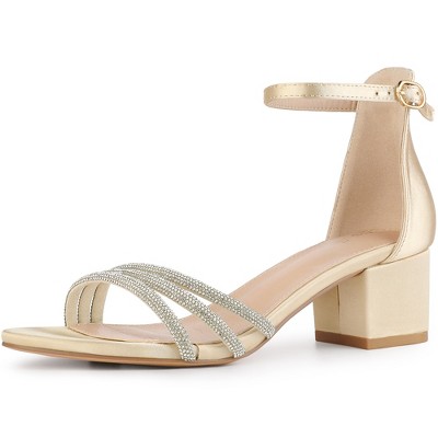 Perphy Women's Satin Rhinestone Buckle Ankle Strap Chunky Heel Sandals