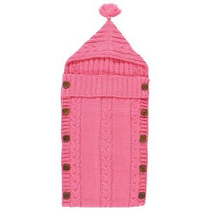 Hudson Baby Infant Girl Knitted Baby Lounge Stroller Wrap Sack, Azalea Pink, One Size - 1 of 3