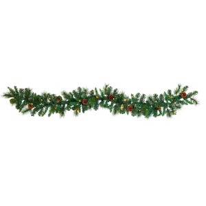 Nearly Natural 6’ Mixed Pine and Pinecone Artificial Garland (trimmed) 35 Clear LED Lights - 1 of 1