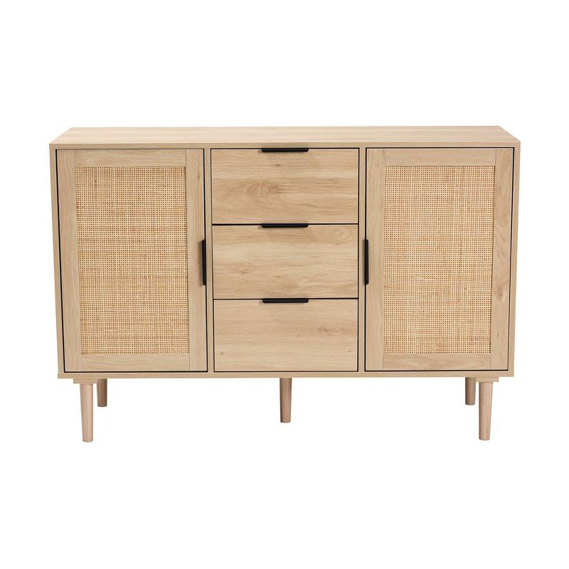 Harrison Wood and Rattan 3 Drawer Sideboard Dining Cabinet Natural Brown/Black - Baxton Studio, 1 of 12