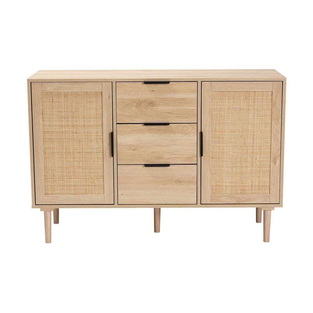 Harrison Wood and Rattan 3 Drawer Sideboard Dining Cabinet with Buffet Storage - Baxton Studio
