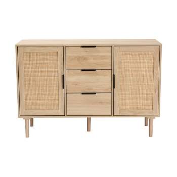 Harrison Wood and Rattan 3 Drawer Sideboard Dining Cabinet Natural Brown/Black - Baxton Studio