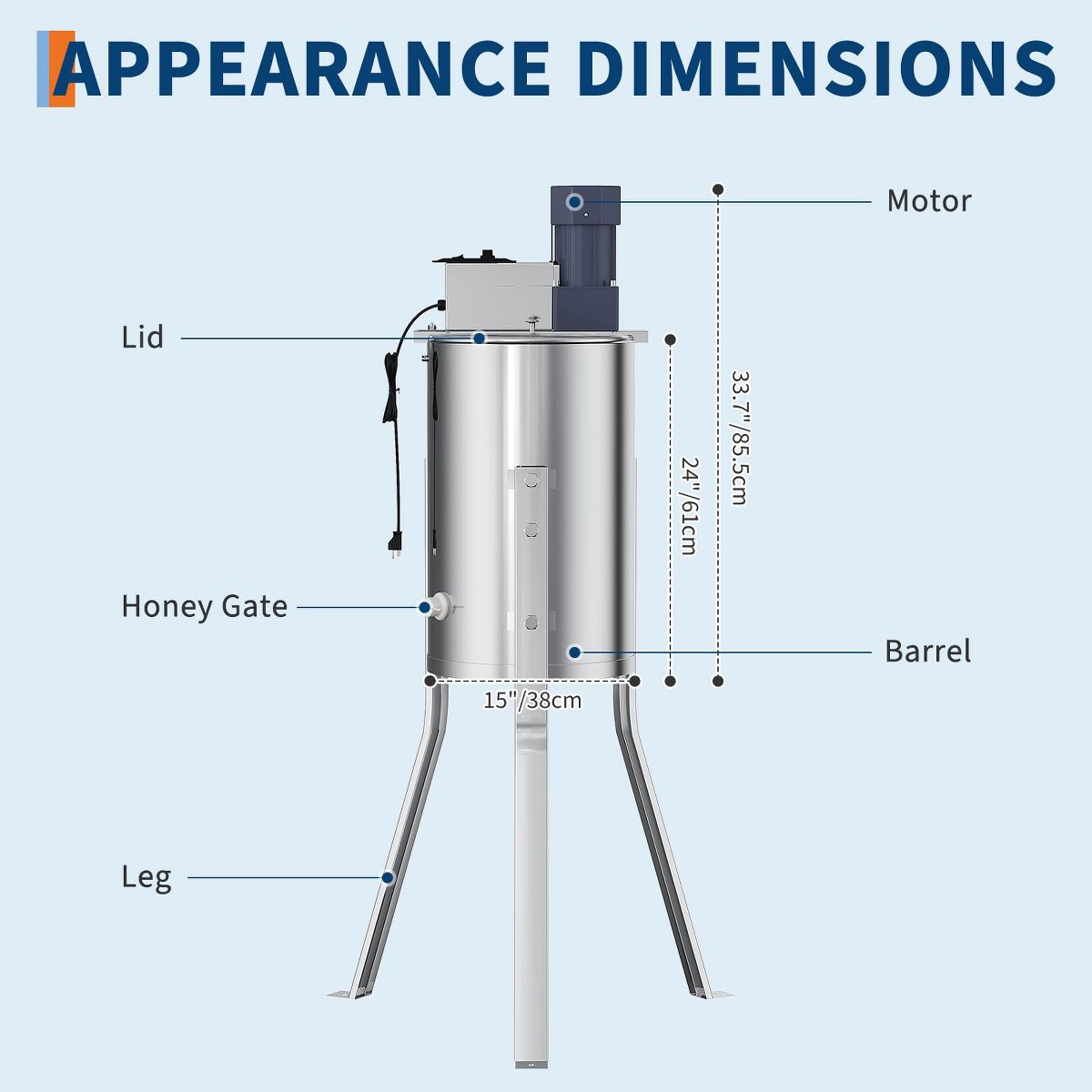 Stainless Steel Honey Extractor - Crank Spinner with Adjustable Height Stand, Clear Lid, Large Frame Holder, Beekeeping Tool for Beekeepers - thumbnail 6