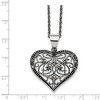 Black Bow Jewelry Marcasite Scroll Heart Necklace in Antiqued Stainless Steel, 20 Inch - 2 of 4