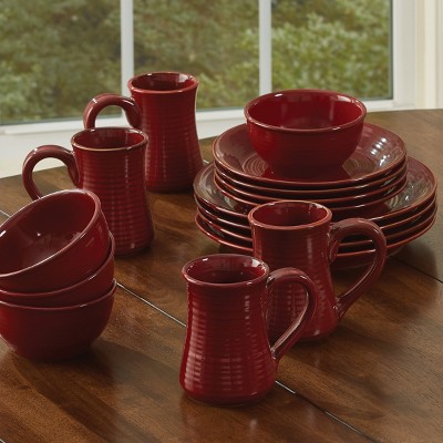 Aspen Ribbed Red Ceramic Mug Set of 4