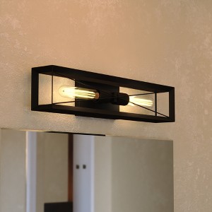 VAXCEL Milton 2-Light 24 in. Wide Matte Black Transitional Flush Wall Sconce with Metal Cage Shade - 1 of 4