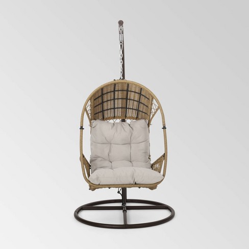Malia Outdoor Wicker Hanging Chair With Stand Brown Beige Christopher Knight Home Target