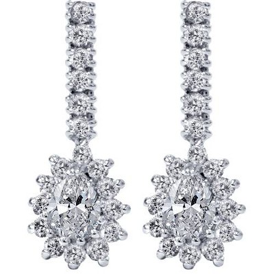 Pompeii3 1ct Pear Shape Diamond Halo Earrings 14K White Gold