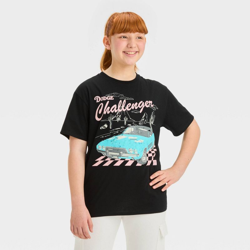 Girls' Short Sleeve Oversized Dodge Challenger Graphic T-Shirt - art class™ Black, 1 of 5