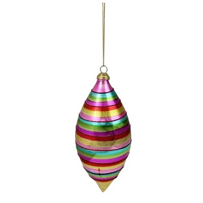 Northlight 6.5" Pink and Yellow Cirque Striped 2-Finish Glass Christmas Finial Ornament