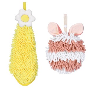 REGALWOVEN 2 Packs Soft Absorbent Flower and Rabbit Shape Decorative Chenille Hand Towel for Bathroom 6" x 15"/7" x 7" - 1 of 4