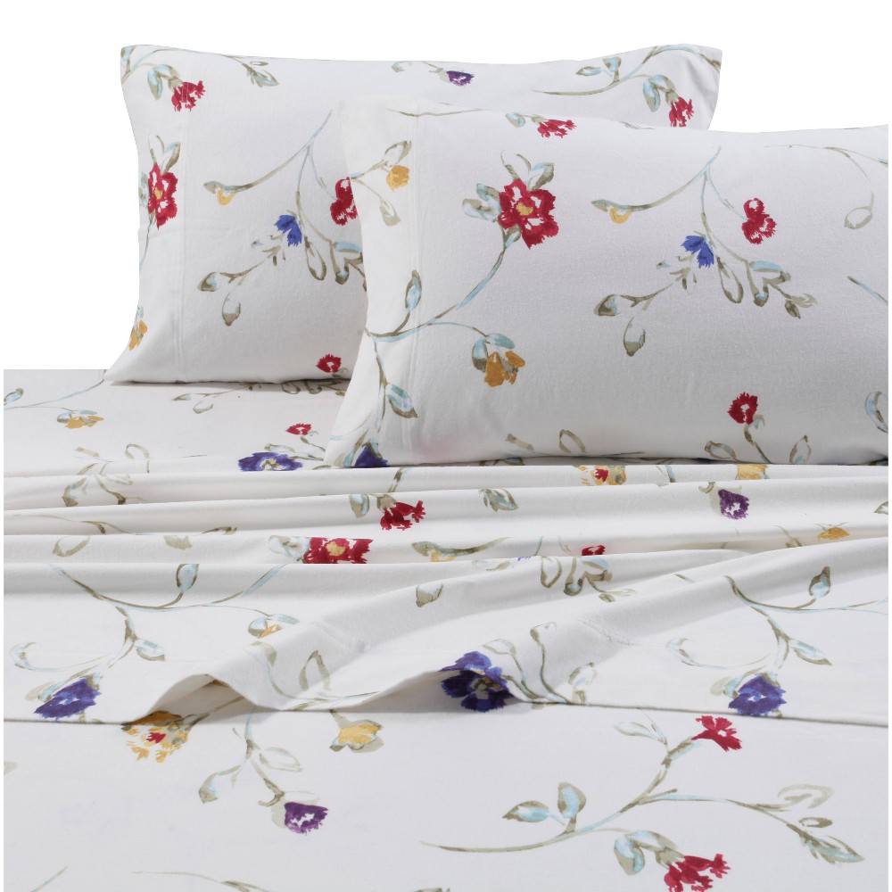 Twin XL Printed Pattern Extra Deep Pocket Flannel Sheet Set Floral Garden - Tribeca Living: 100% Cotton, Machine Washable, Includes 3pc
