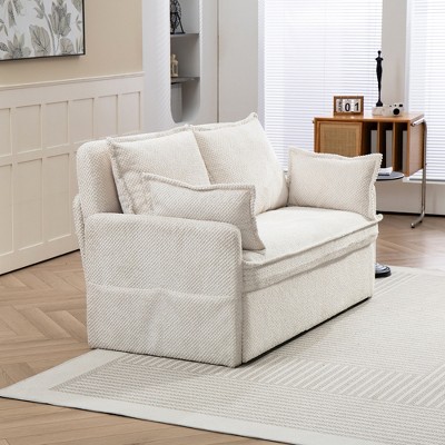JUJABU 59.5" Corduroy Convertible Sleeper Sofa with Storage & USB Charging for Living Room & Apartment