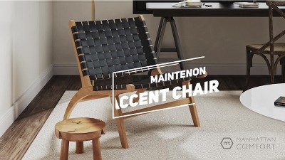 Black and Natural Faux Leather Wood Slipper Chair