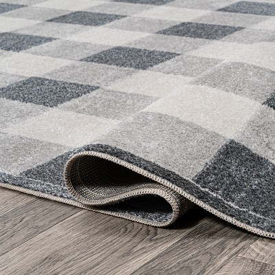 Gray Gradient Plaid Washable Synthetic Area Rug, 3 x 5