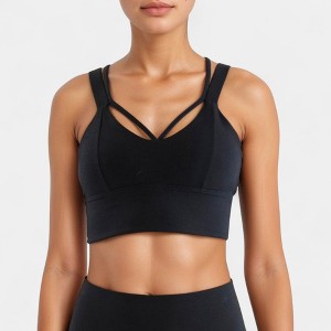 Anna-Kaci Active Women's Strappy V Neck Sports Bra Top with Wide Shoulder Bands and Soft Stretch Fabric - 1 of 4