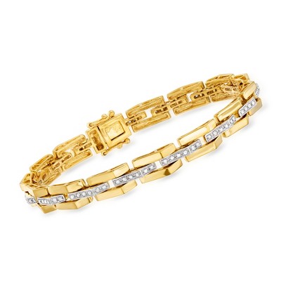 Ross-Simons 0.57 ct. t.w. Diamond Link Bar-Center Bracelet in 18kt Gold Over Sterling