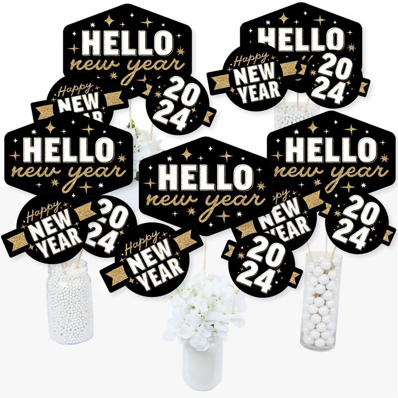 Big Dot of Happiness Hello New Year - 2024 NYE Party Centerpiece Sticks - Table Toppers - Set of 15, 2 of 9