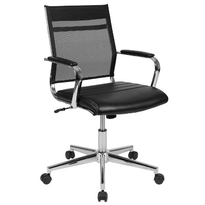 Flash Furniture Mid-Back Black Mesh Contemporary Executive Swivel Office Chair with LeatherSoft Seat