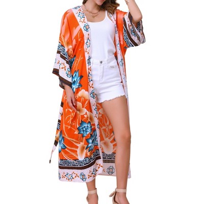 INSPIRE CHIC Women's Belt Loose Fit Causal Beach Floral Print Bikini Swimsuit Cover Up