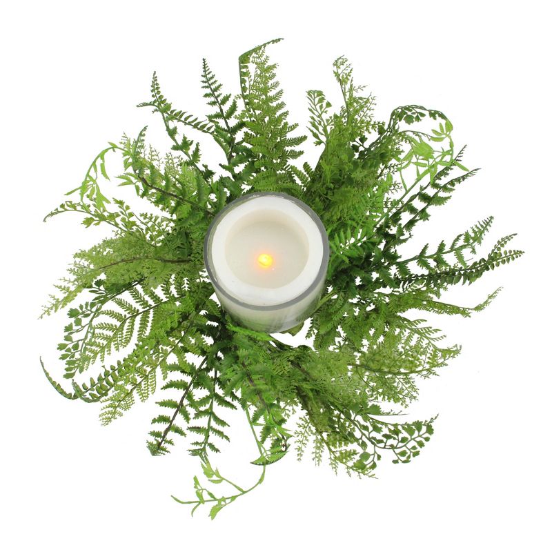Northlight 17" Decorative Artificial Mixed Green Fern Hurricane Glass Candle Holder, 2 of 3