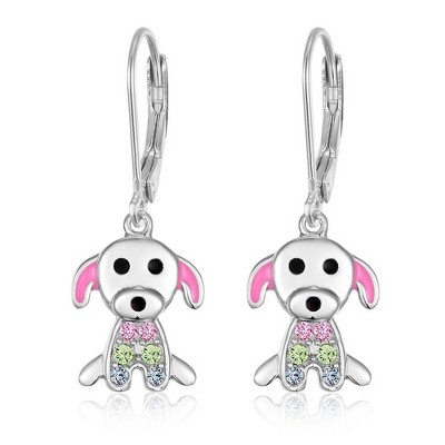 Chanteur Hypoallergenic Kids Jewelry Accessories Dog CZ White Gold Palladium Plating Earrings leverback is made from 925 Sterling silver