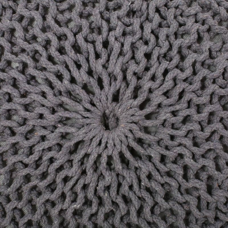 Barwick Modern Knitted Cotton Round Pouf Dark Gray - Christopher Knight Home, 5 of 9