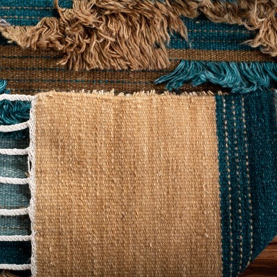 Kenya Blue and Beige Hand-Knotted Wool 6' x 9' Area Rug