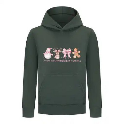Everyday Kids Christmas Collection Most Wonderful Time Girls Pullover Hoodie – Pink Holiday Sweatshirt