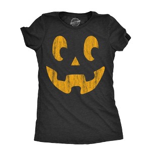 Womens Side Eye Steve Pumpkin T Shirt Funny Halloween Jack O Lantern Weird Smile Tee For Ladies - Crazy Dog Women's T Shirt - 1 of 4