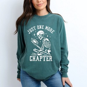Simply Sage Market Women's One More Chapter Skeleton Long Sleeve Garment Dyed Tee - 1 of 4
