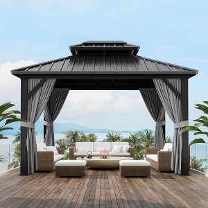 Hardtop Gazebo 10'x12' for All Weather, w/Double Metal Roof, Aluminum Alloy Frame, Net, and Curtain, Permanent Building of Backyard Luxury for Patio - 1 of 4