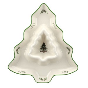 Spode Christmas Tree 13 Inch Tree Shaped Chip and Dip - 13 Inch - 1 of 4