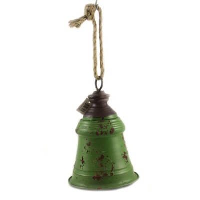 Home Decor 9.5" 9.50  Inch Green Metal Bell Tin Decorate Christmas Holiday  -  Decorative Figurines