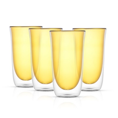 JoyJolt Spike Double Wall Glass - Set of 4 Cocktail Beer Highball Drinkware Glass -13.5-oz - Amber