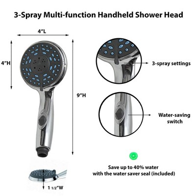 Chrome Handheld Shower Head with Pulse and Rain Settings
