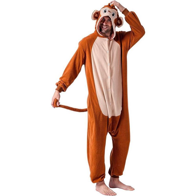 Syncfun Unisex Adult Monkey Pajamas Halloween Monkey Costume Jumpsuit Outfit Set For Halloween Dress Up Party Role Playing Themed Parties Cosplay, 1 of 8