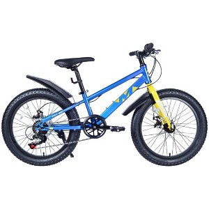 NAYSAYE Bicycles 20 Inch Fat Tire Mountain Bike 7 Speed for Boys and Girls for Beach and Snow, Blue, 55.12"*22.83"*32.68" - 1 of 4
