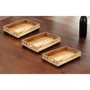 HomeRoots Set of Three Natural Rectangular Solid Wood Floral Handmade Serving Tray With Handles - 2 of 4
