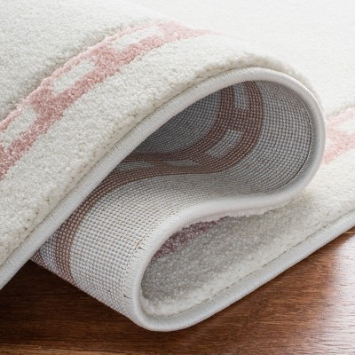 Handmade Pink and Ivory Rectangular Kids Rug, 6'-7" x 9'