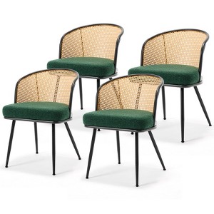 Bekrvio Rattan Dining Chairs - Cane Back & Curved Arm,Boucle Fabric Upholstered, Mid Century Modern Kitchen Chairs for Living Room - 1 of 4