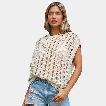 Women's Khaki Crochet & Fray Cover-Up Top - Cupshe