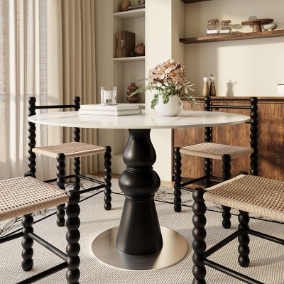 39" Modern Round Pedestal Dining Table with Solid Wood Base, Small Kitchen Table for 2-4 People–The Pop Home